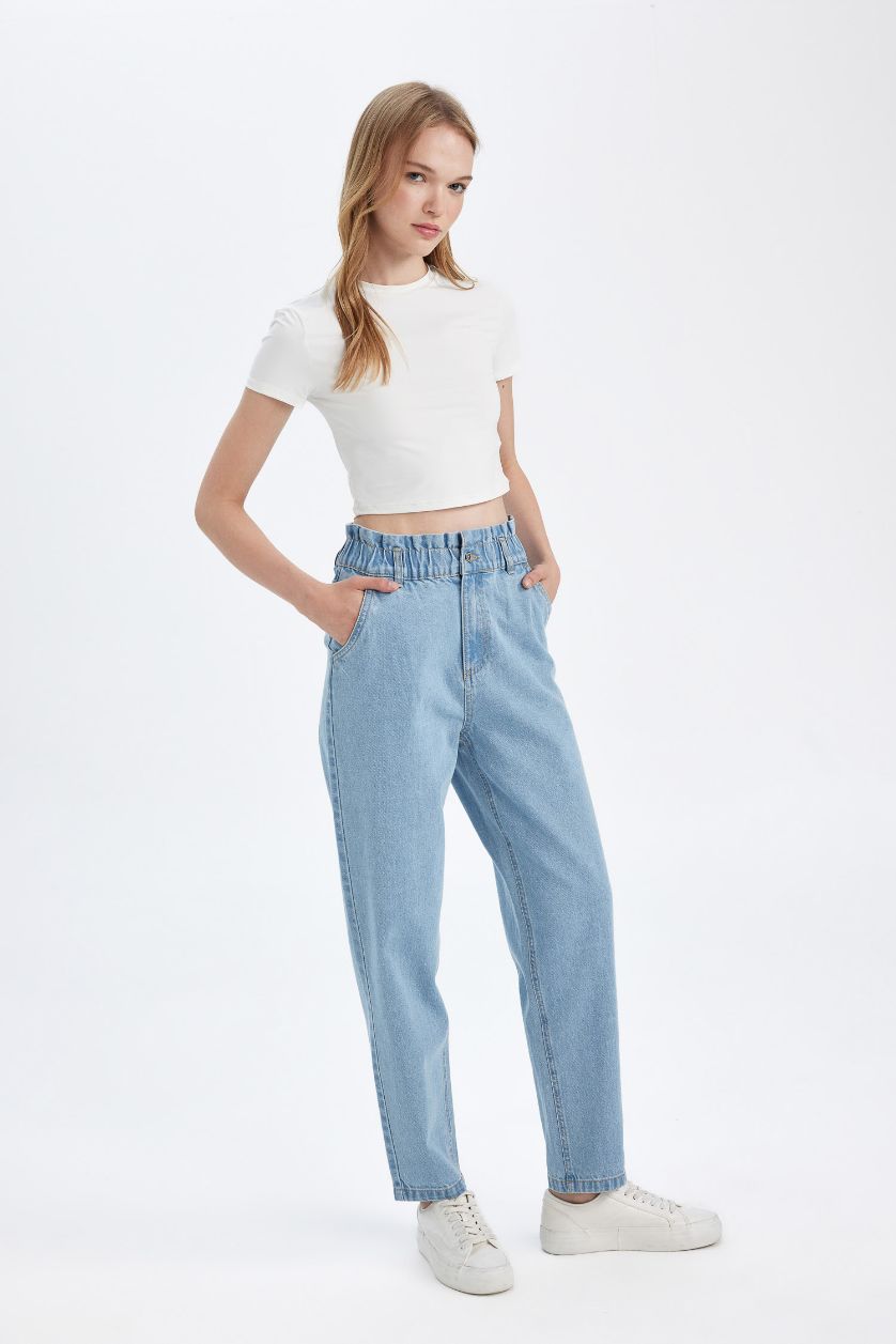WOMAN Light Blue Paperbag High Waist Crop Jeans