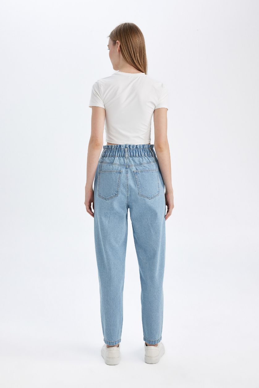 WOMAN Light Blue Paperbag High Waist Crop Jeans