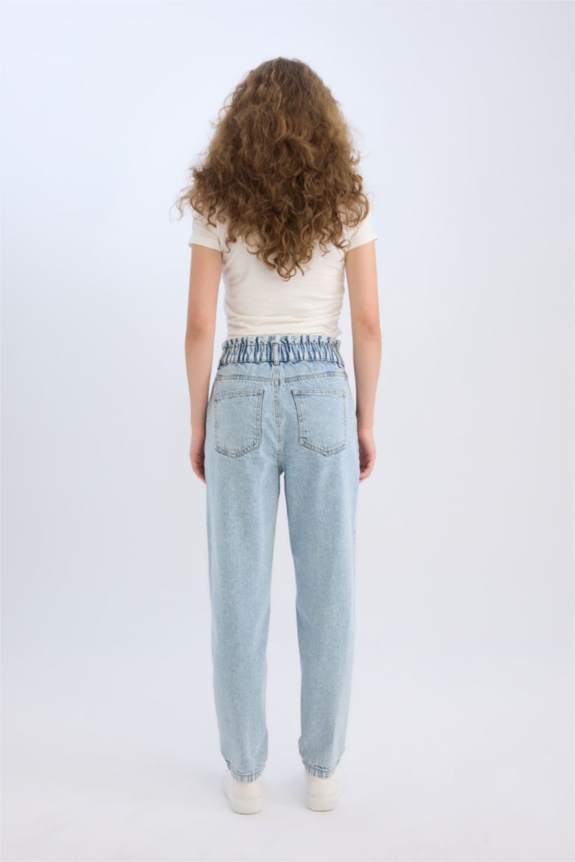 Женщины Светло-синий Джинсы paperbag с высокой талией, укороченные