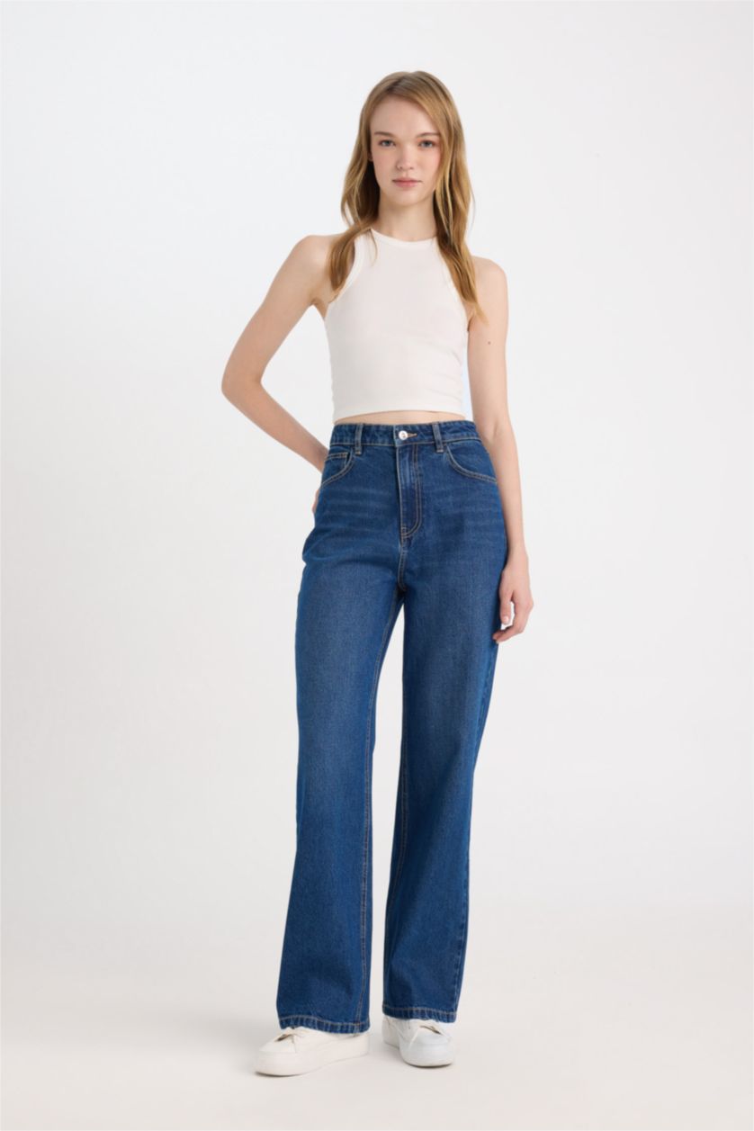 WOMAN Dark Blue 90's Wide Leg High Waist Long Jeans