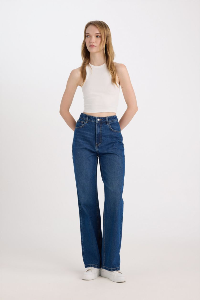 WOMAN Dark Blue 90's Wide Leg High Waist Long Jeans
