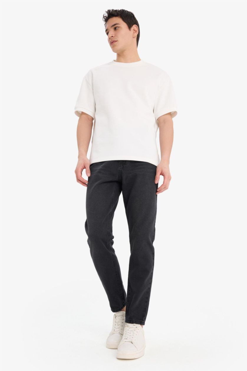 Erkek Siyah %100 Pamuk 90's Slim Fit Dar Kalıp Yüksek Bel Dar Paça Jean Pantolon