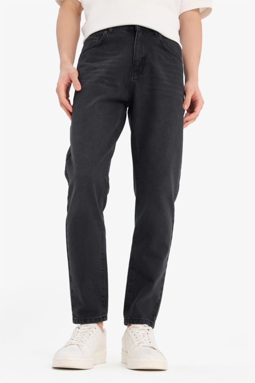 Erkek Siyah %100 Pamuk 90's Slim Fit Dar Kalıp Yüksek Bel Dar Paça Jean Pantolon