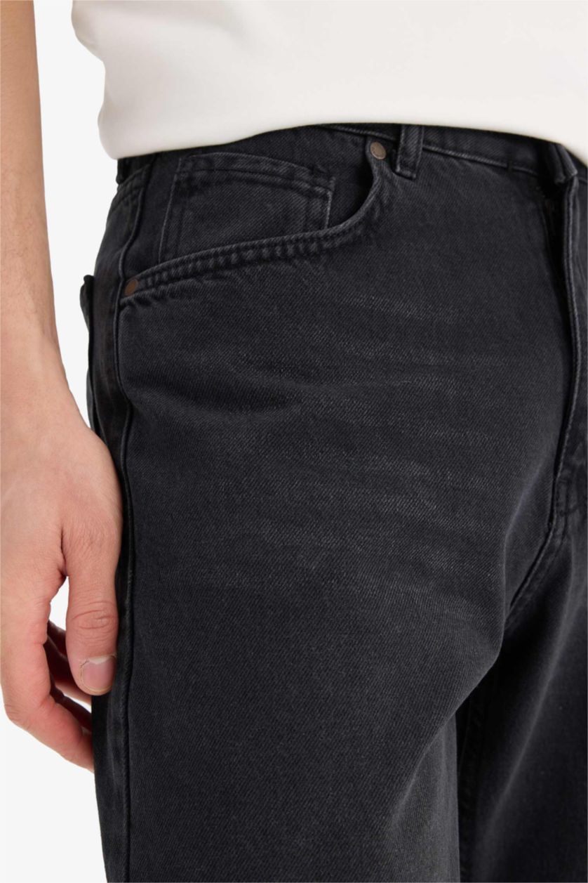 Erkek Siyah %100 Pamuk 90's Slim Fit Dar Kalıp Yüksek Bel Dar Paça Jean Pantolon