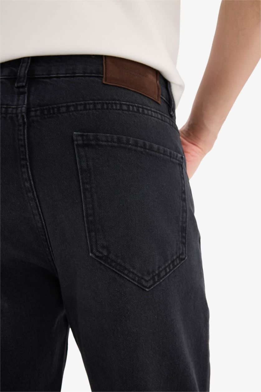 Erkek Siyah %100 Pamuk 90's Slim Fit Dar Kalıp Yüksek Bel Dar Paça Jean Pantolon