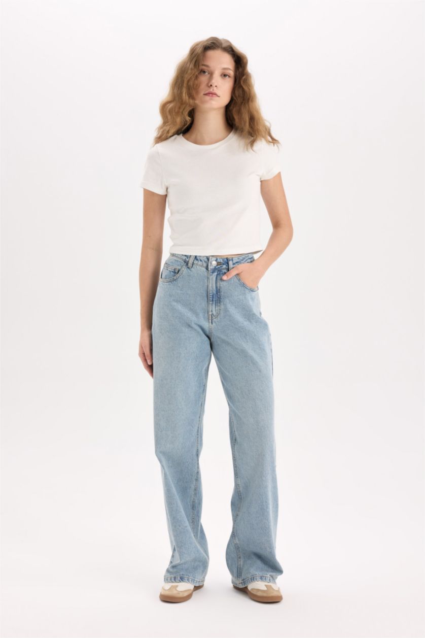 WOMAN Blue High Waist Trousers