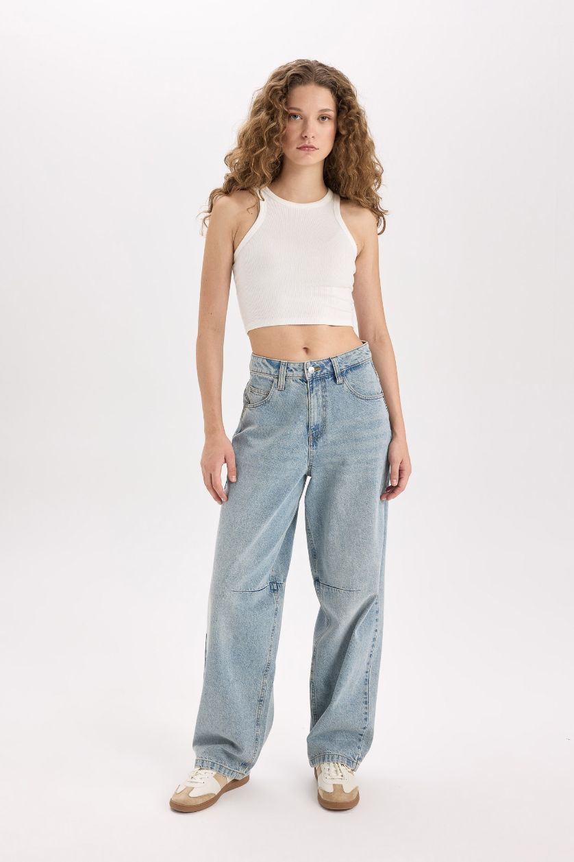 WOMAN Blue Baggy Fit High Waist Long Jeans