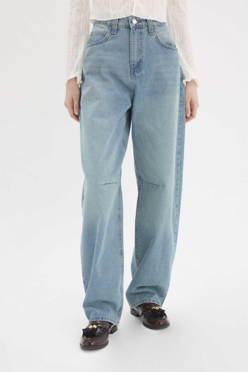 حريمي أزرق بنطلون جينز باجي فيت برجل عادية وخصر عالي