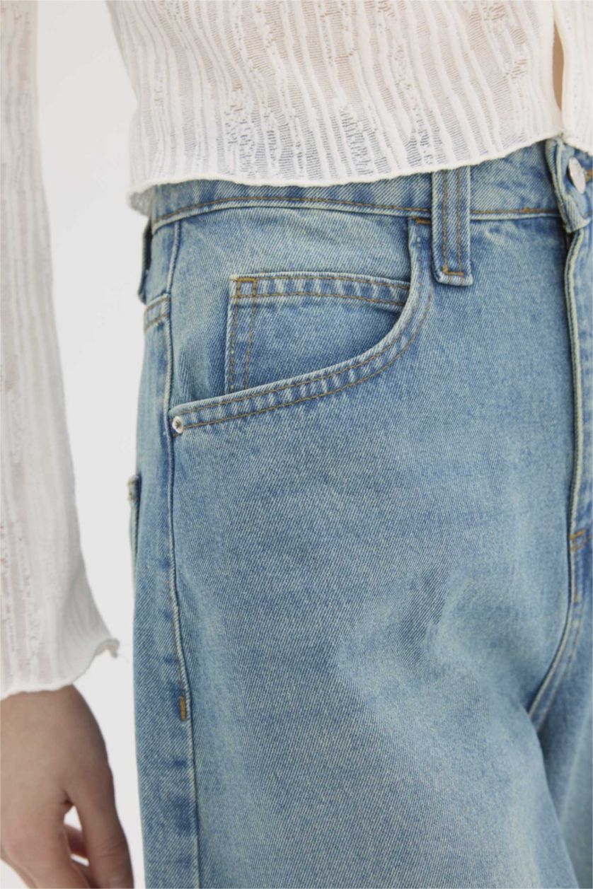 حريمي أزرق بنطلون جينز باجي فيت برجل عادية وخصر عالي