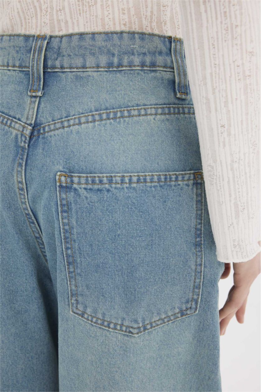 حريمي أزرق بنطلون جينز باجي فيت برجل عادية وخصر عالي