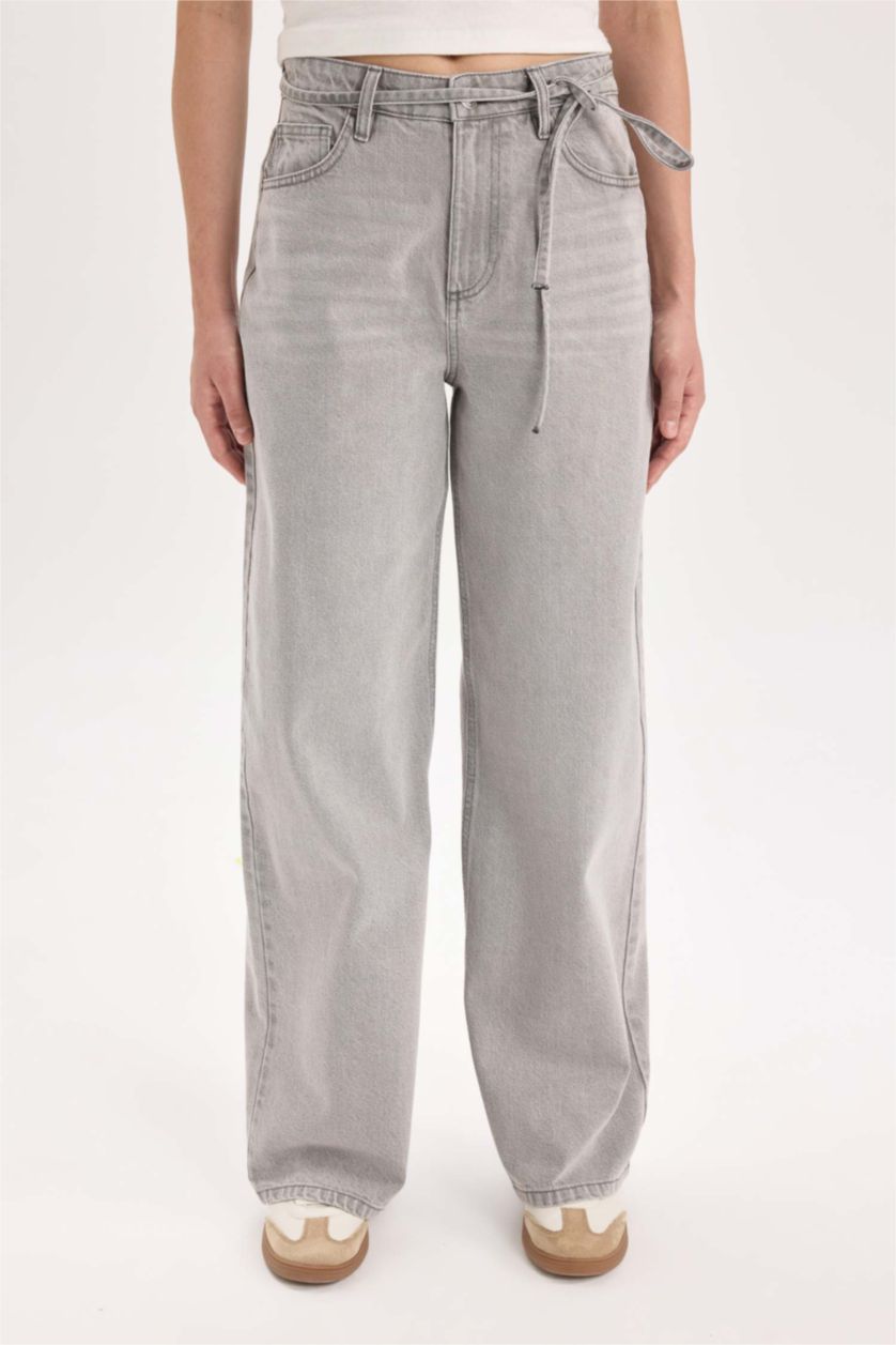 Женщины Серый Джинсы с завышенной талией Baggy Fit