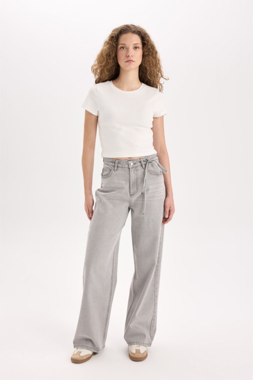 Женщины Серый Джинсы с завышенной талией Baggy Fit