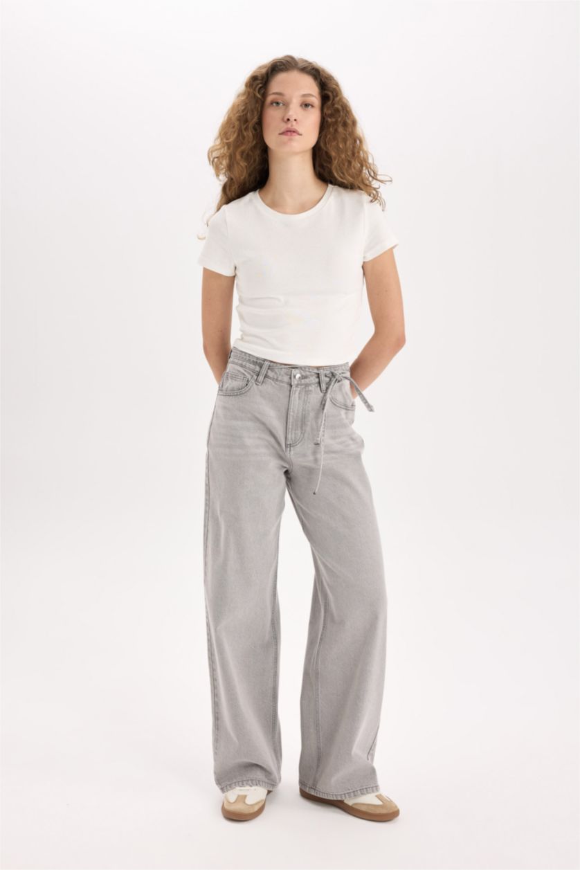 Женщины Серый Джинсы с завышенной талией Baggy Fit