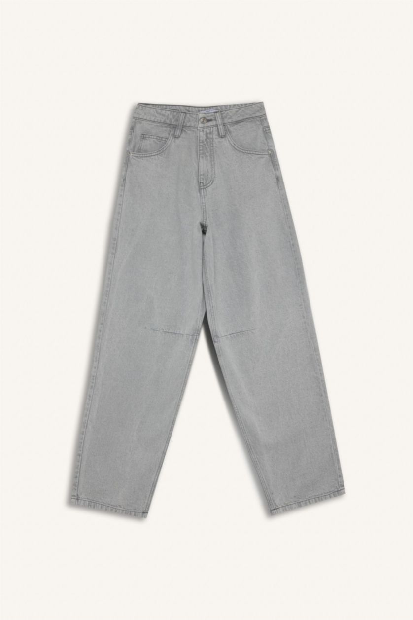 Женщины Серый Джинсы с завышенной талией Baggy Fit