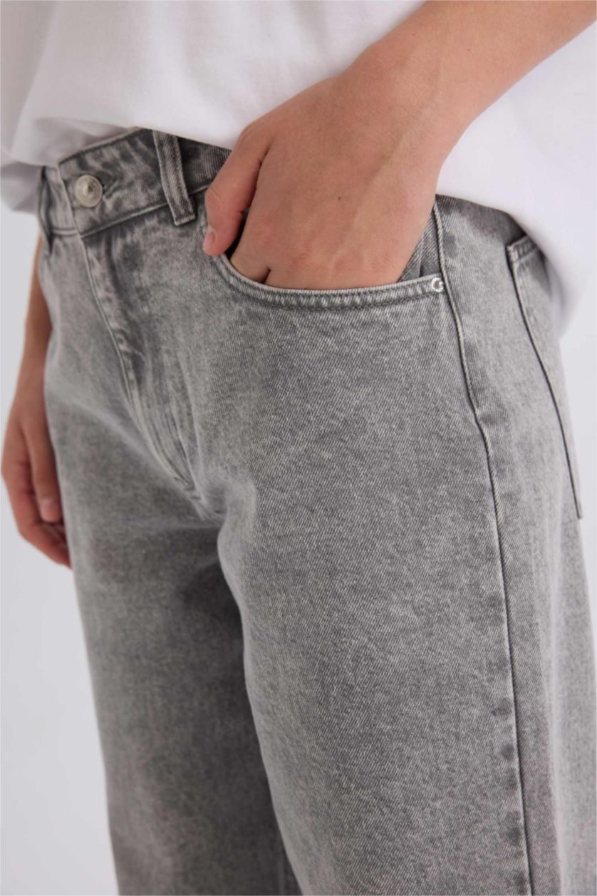 نساء رمادي سروال جينز بوي فريند بخصر عالي