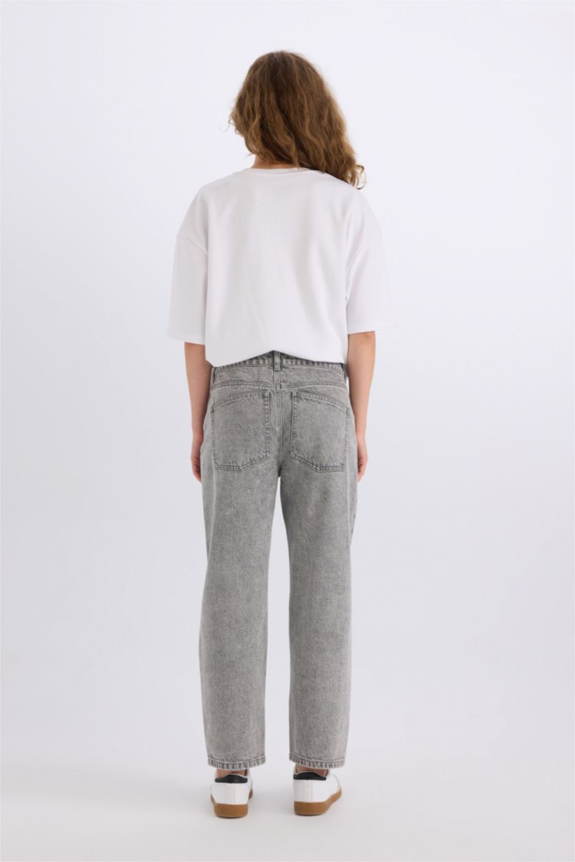 نساء رمادي سروال جينز بوي فريند بخصر عالي