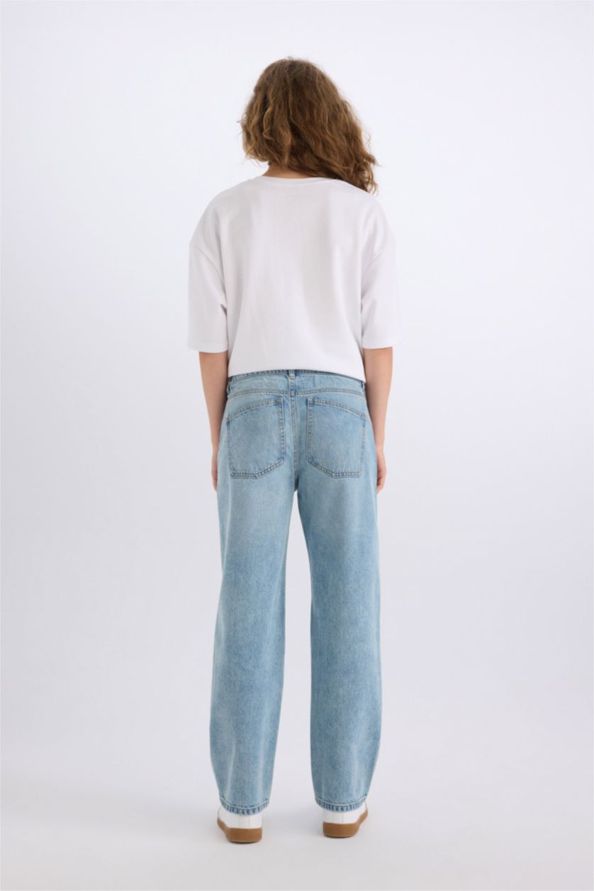 حريمي نيلي فاتح بنطلون جينز بوي فريند بخصر عالي