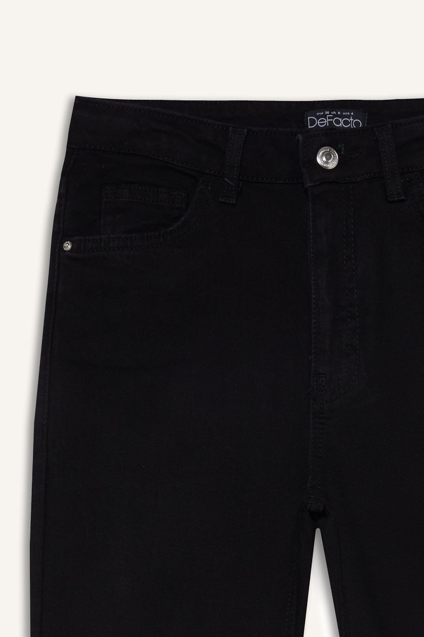 Kadın Siyah Mia Yüksek Bel Düz Paça Cepli Jean Pantolon