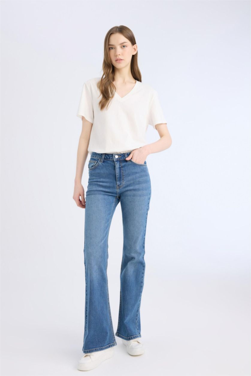 نساء أزرق بنطرون جينز ميا برجل واسع وايد ليج