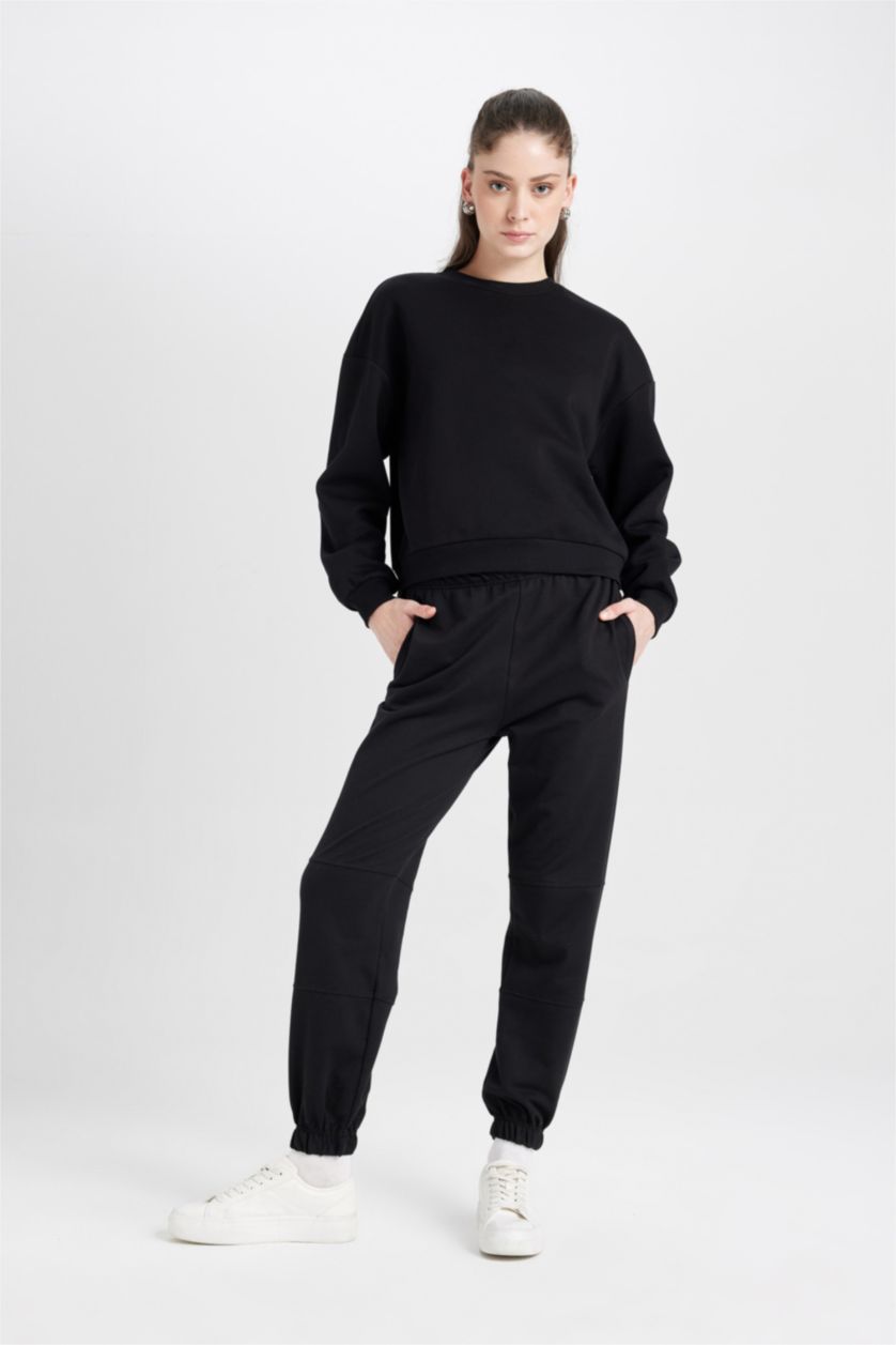 WOMAN Black Regular Fit Thick Sweatshirt Fabric Sweatshirt