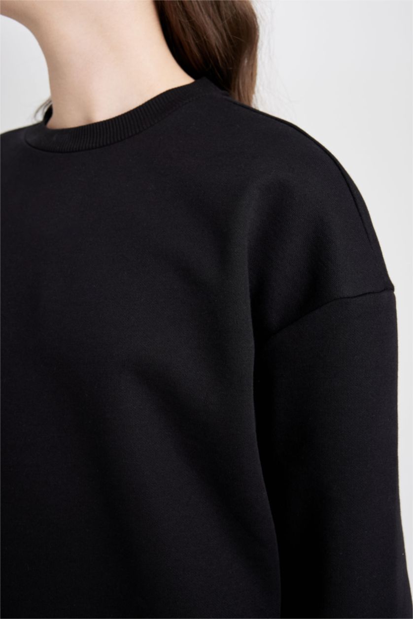 WOMAN Black Regular Fit Thick Sweatshirt Fabric Sweatshirt