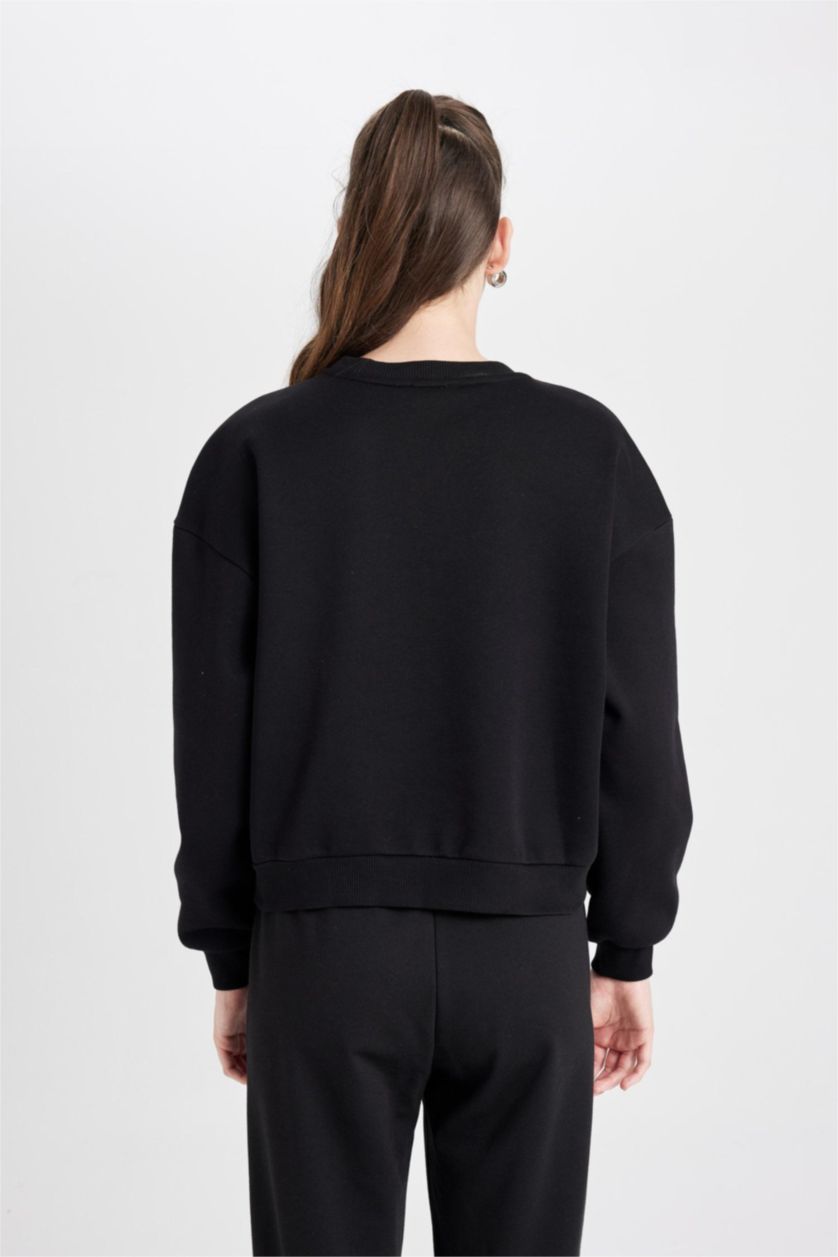 WOMAN Black Regular Fit Thick Sweatshirt Fabric Sweatshirt