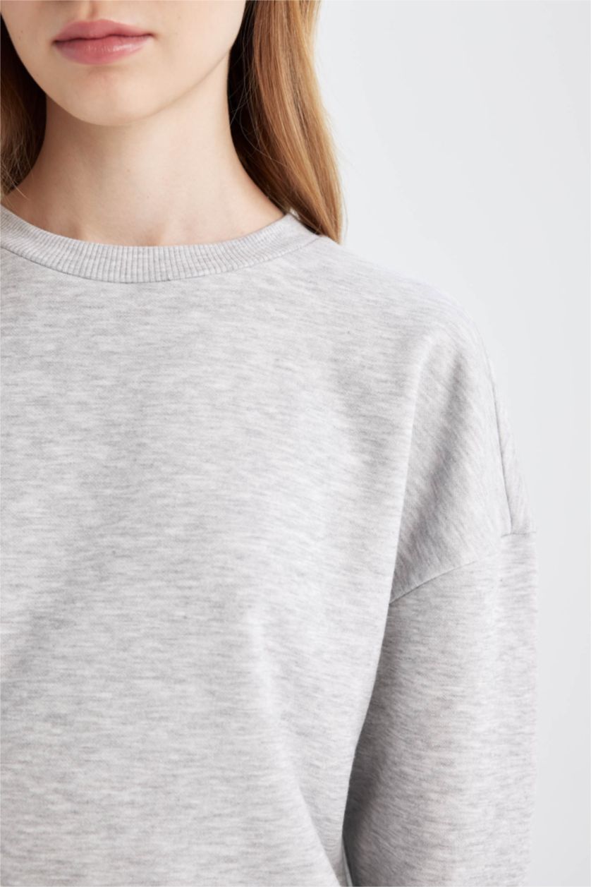 نساء ميلانج رمادي Regular Fit Thick Sweatshirt Fabric Sweatshirt