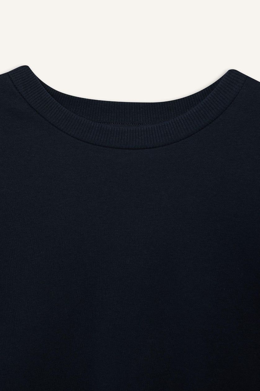 نساء كحلي سويت شيرت سادة تقيل قصة عادية بياخة مستديرة