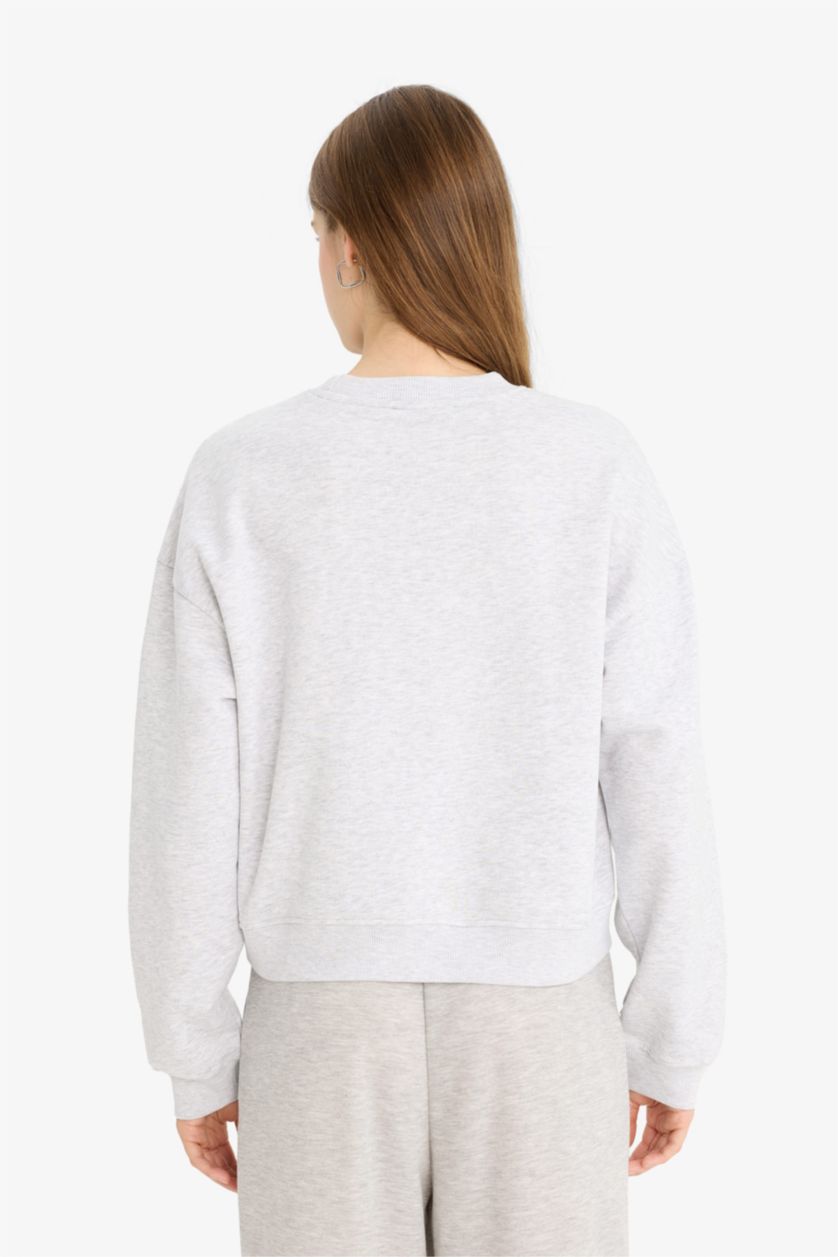 WOMAN Grey Melange Regular Fit Thick Fabric Basic Sweatshirt