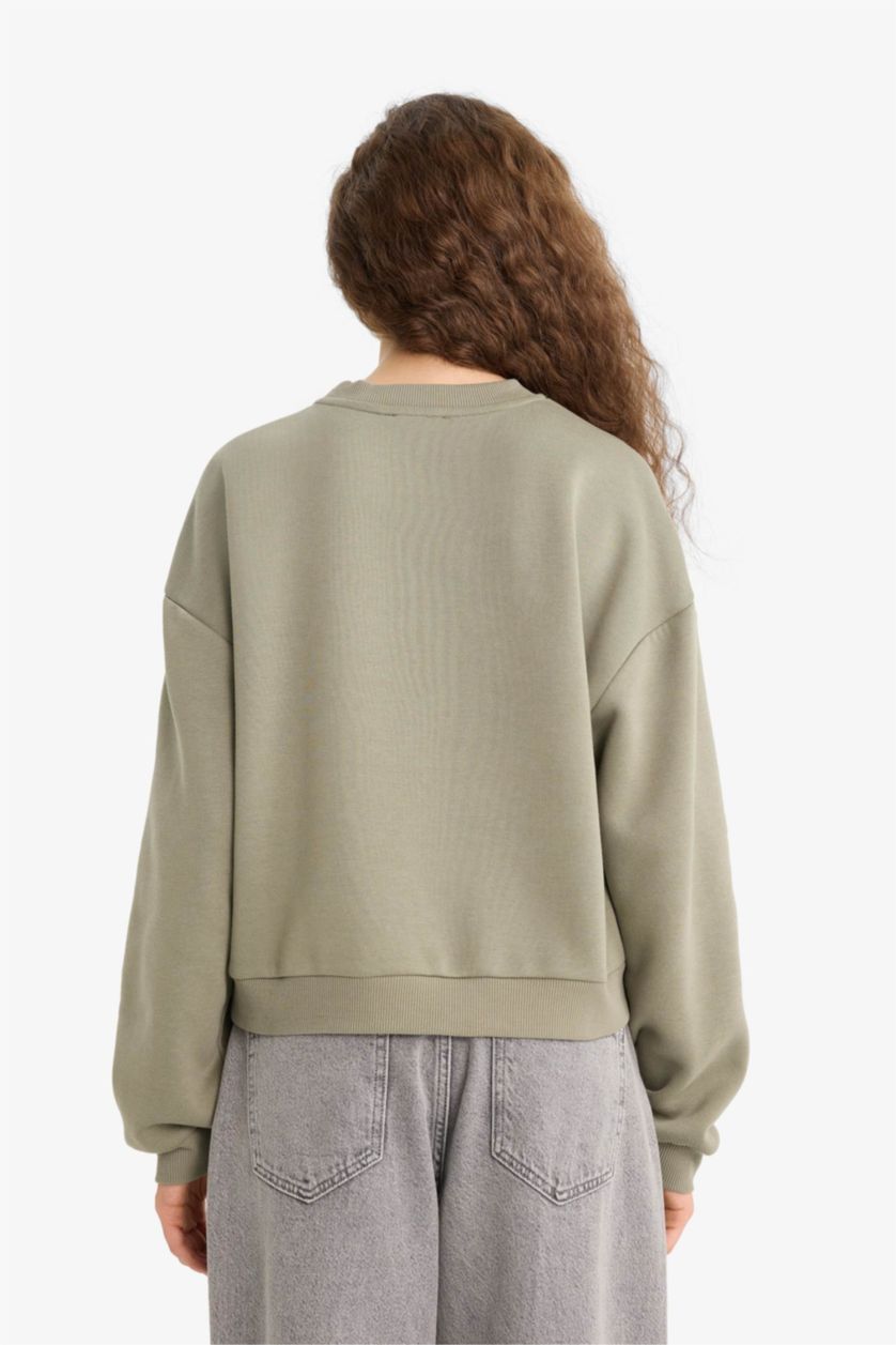 Woman Light Khaki Regular Fit Long Sleeve Sweatshirt