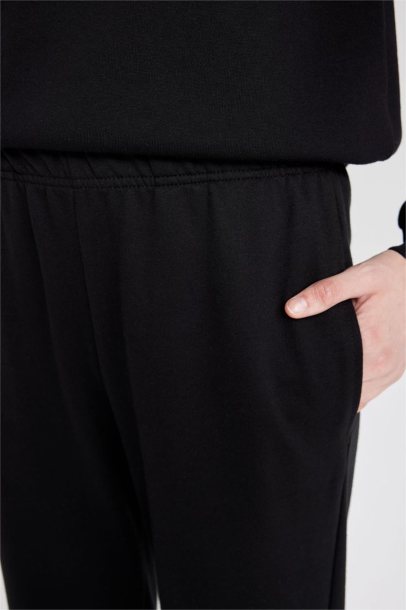 Kadın Siyah Jogger Eşofman Altı Beli Paçası Lastikli Cepli Uzun Boy Basic Düz