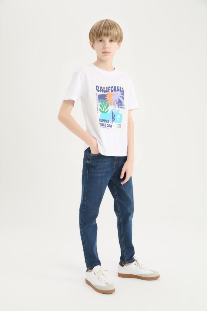 Erkek Çocuk - Genç Erkek Mavi Slim Fit Dar Kesim Düz Paça Basic Düz Jean Pantolon Erkek Çocuk