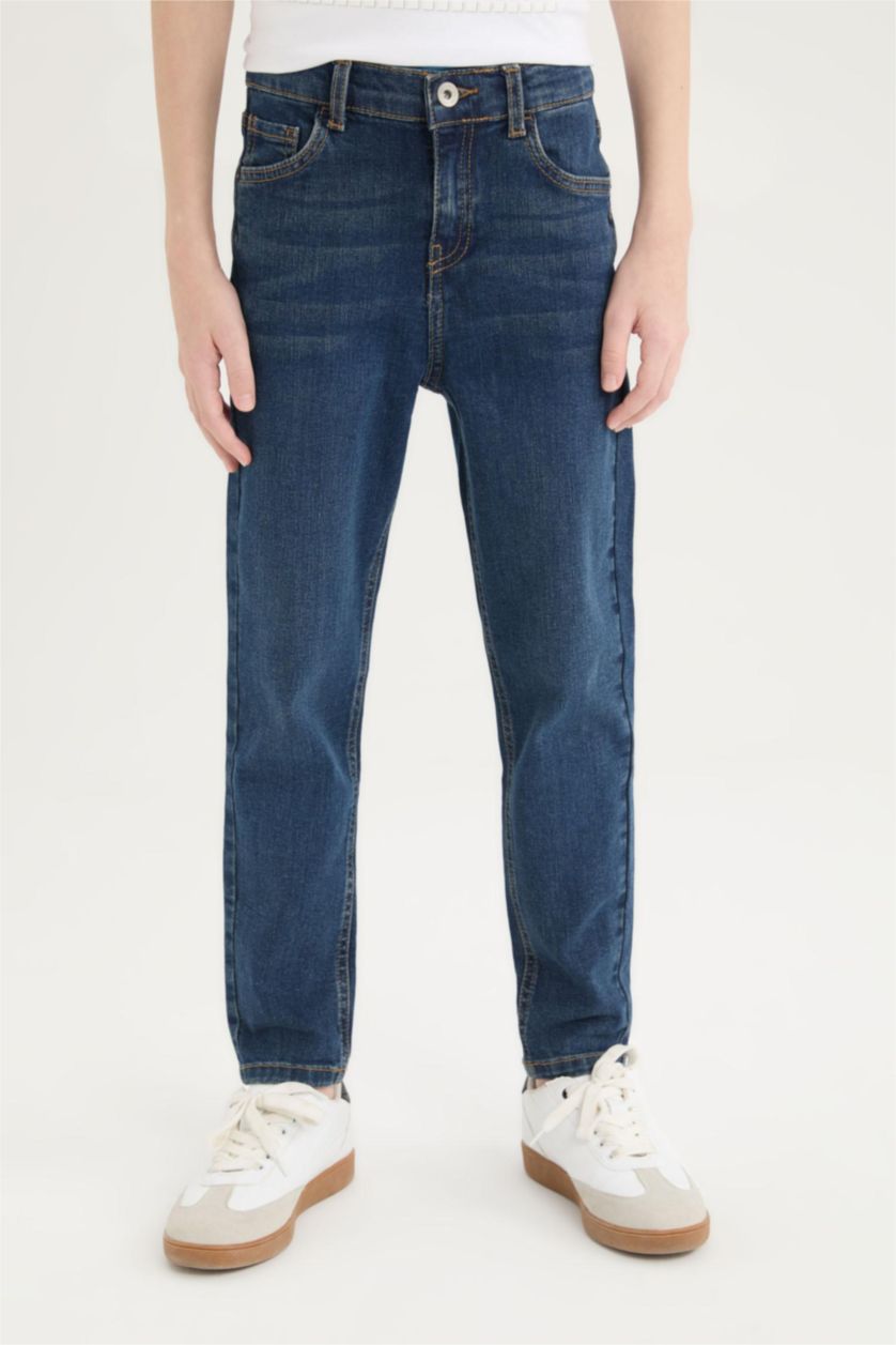 Erkek Çocuk - Genç Erkek Mavi Slim Fit Dar Kesim Düz Paça Basic Düz Jean Pantolon Erkek Çocuk