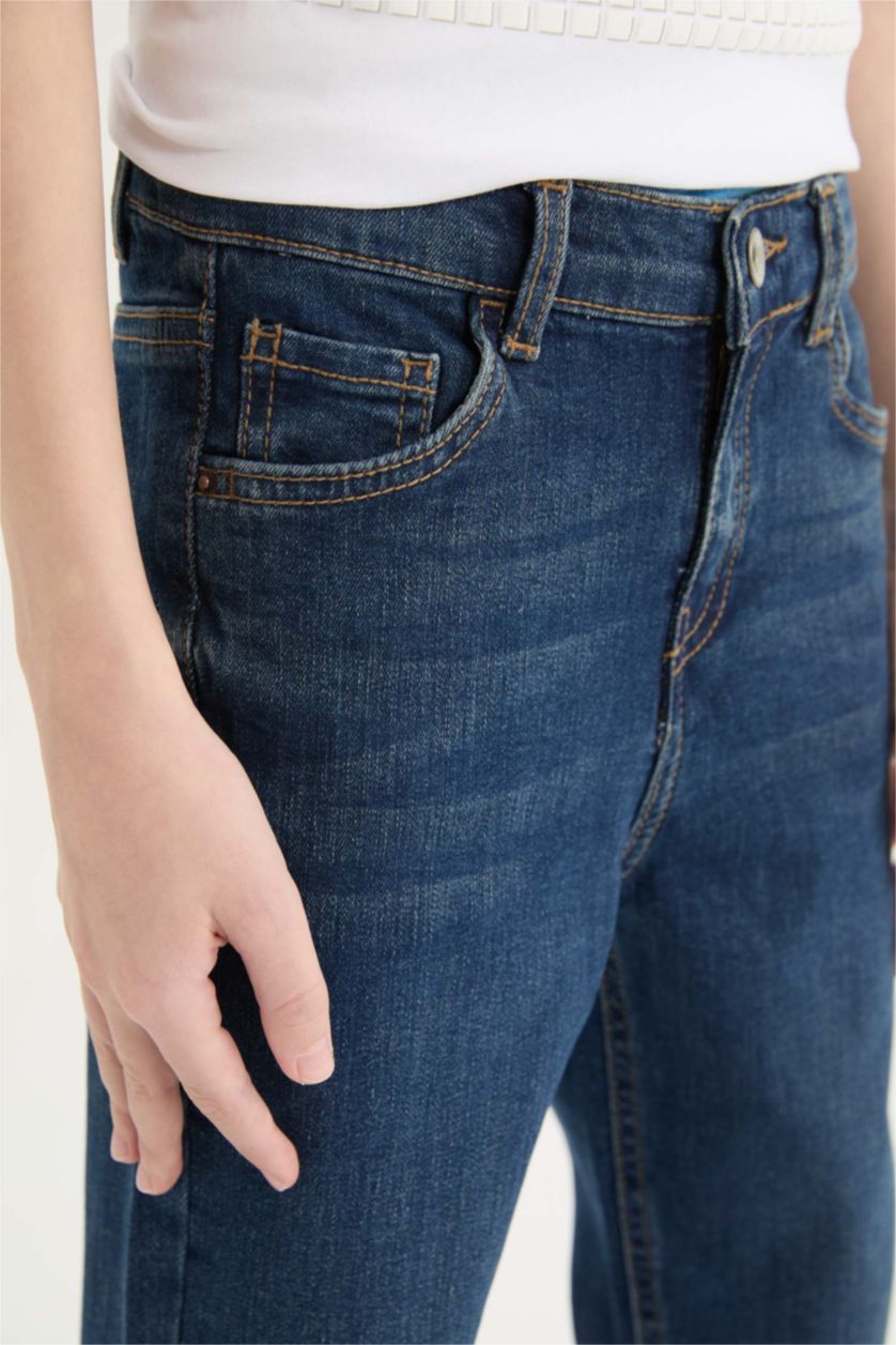 Erkek Çocuk - Genç Erkek Mavi Slim Fit Dar Kesim Düz Paça Basic Düz Jean Pantolon Erkek Çocuk
