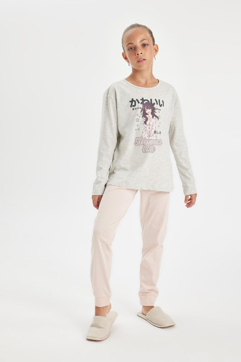 Девочки и подростки Серый меланж Пижама с принтом для девочек