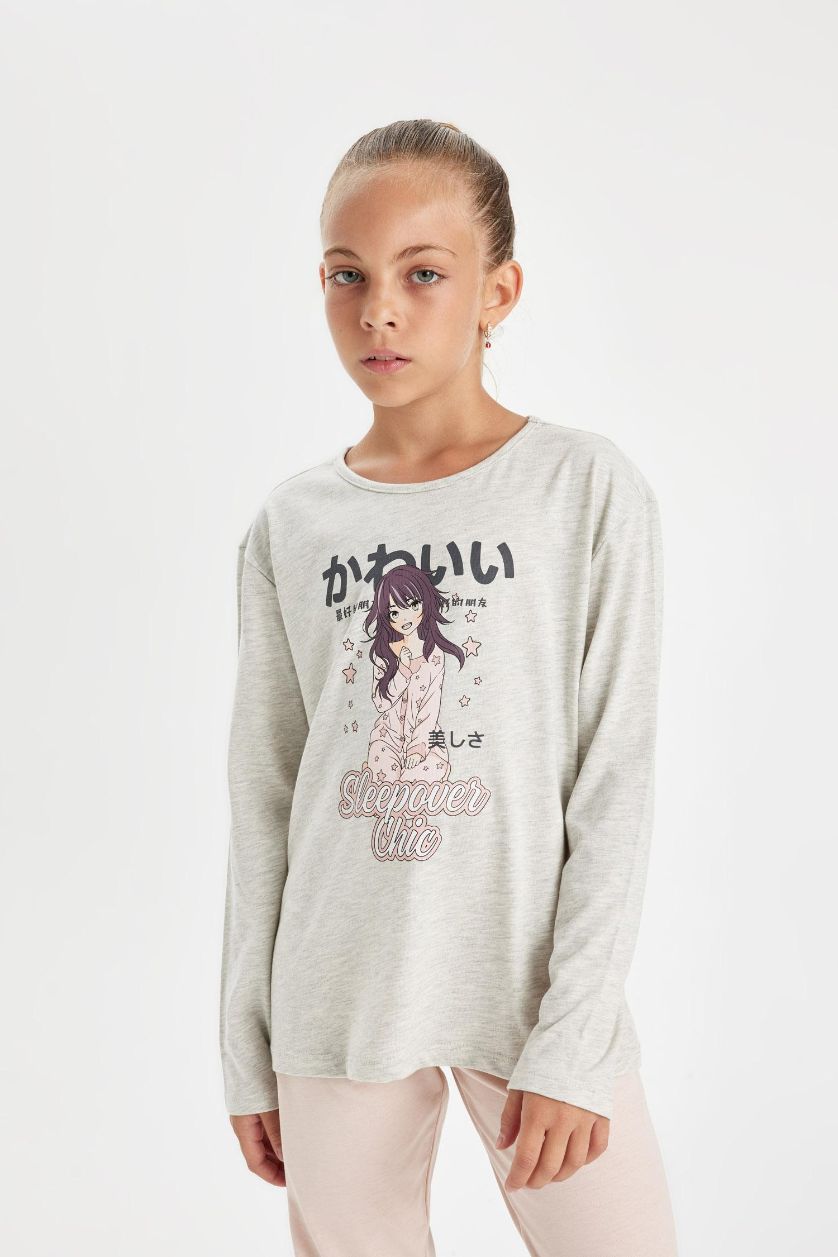 Девочки и подростки Серый меланж Пижама с принтом для девочек