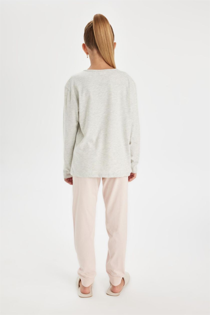 Девочки и подростки Серый меланж Пижама с принтом для девочек