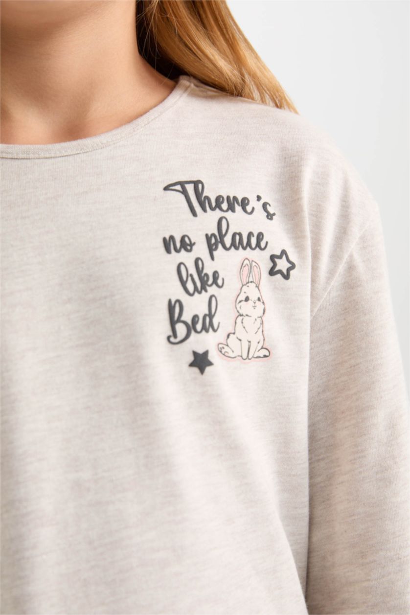 FILLES Écru Ensemble Pyjama pour Fille à manches longues imprimé et Bas avec taille élastique