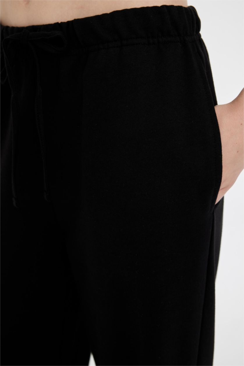 Kadın Siyah Straıght Fıt Sweatshirt Kumaşı Pantolon