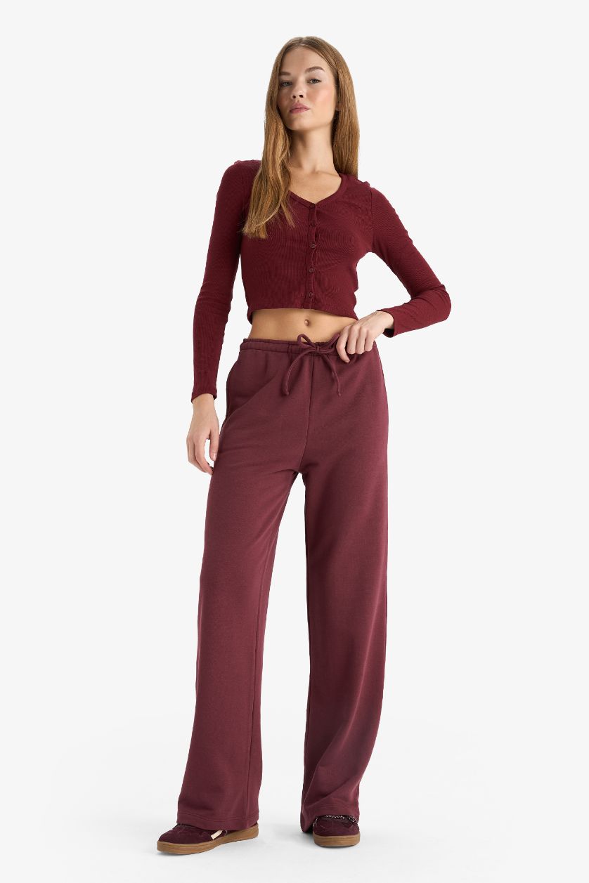 Woman Bordeaux Straight Fit Trousers