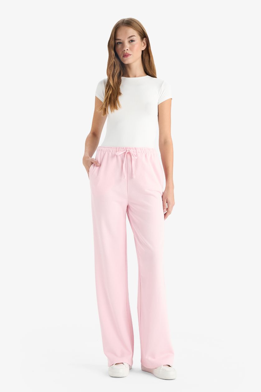 WOMAN Pink Straight Fit Wide Leg Basic Pocketed Sweatpants