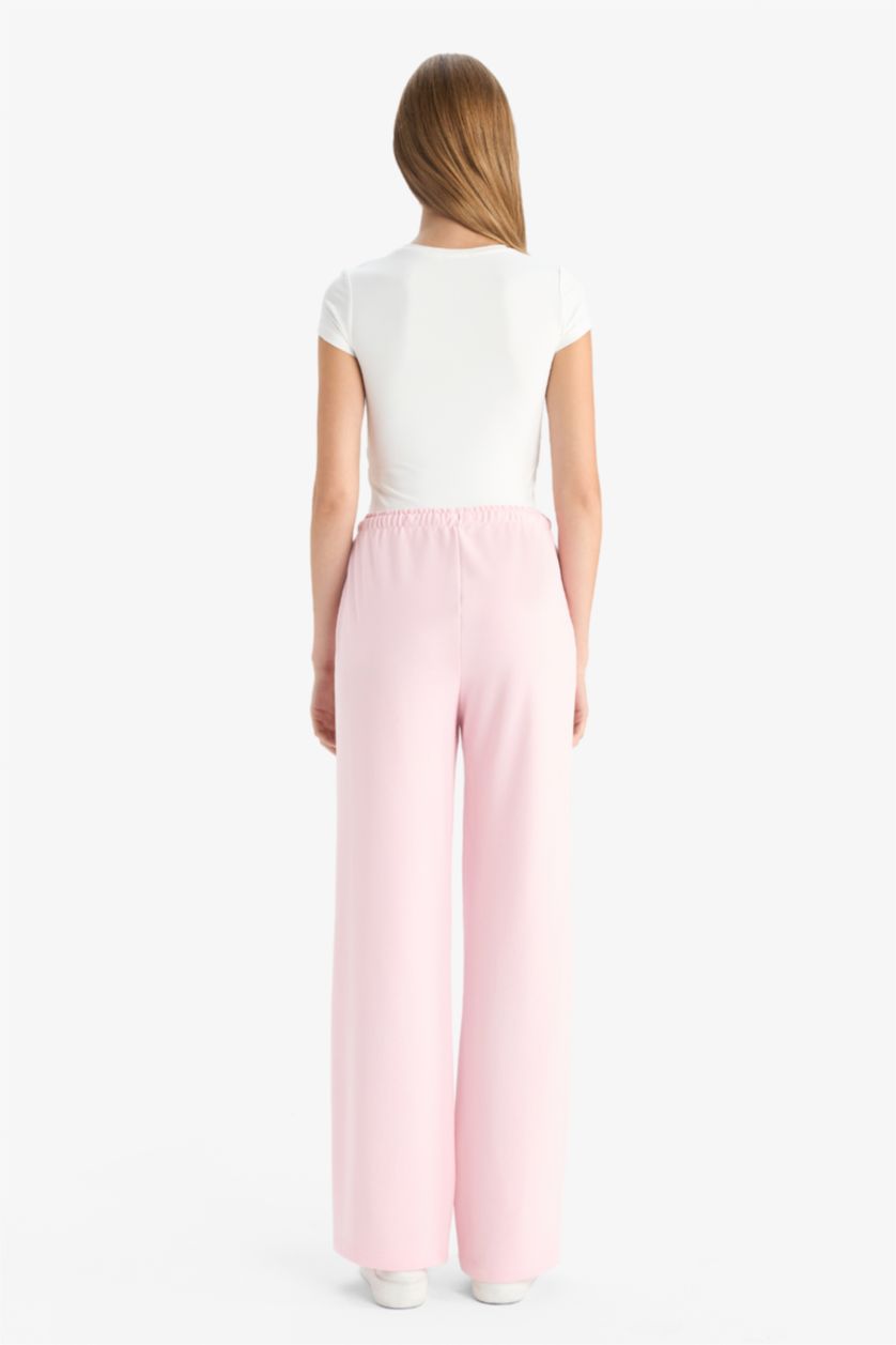 WOMAN Pink Straight Fit Wide Leg Basic Pocketed Sweatpants