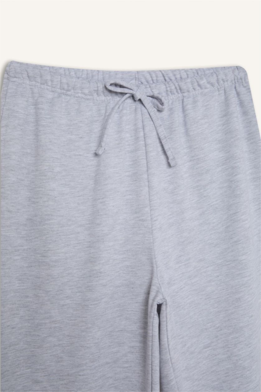 Kadın Gri Melanj Straight Fit Beli Bağcıklı Basıc Eşofman Altı