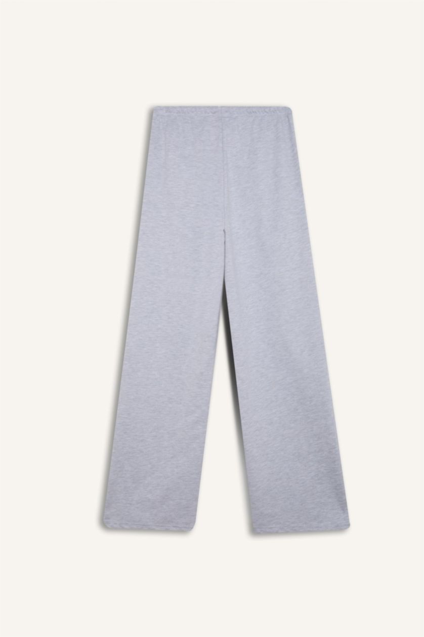 Kadın Gri Melanj Straight Fit Beli Bağcıklı Basıc Eşofman Altı