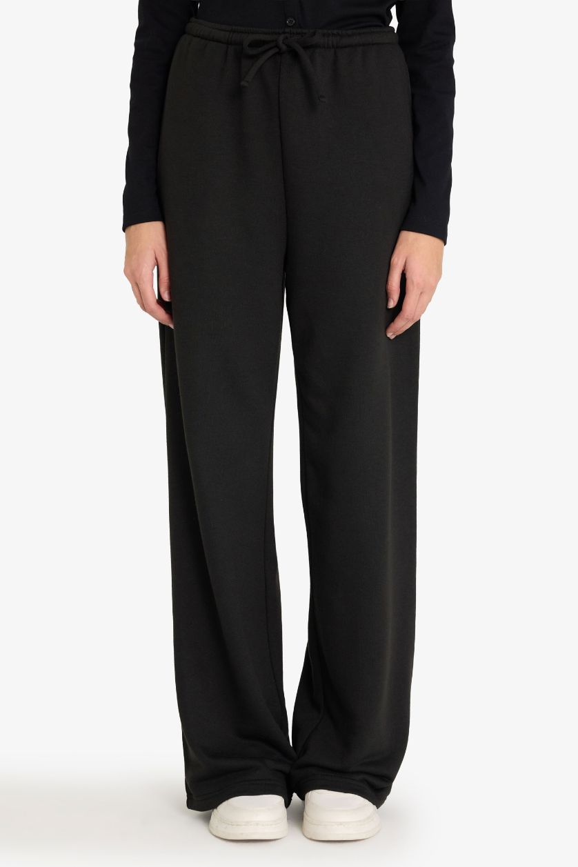 WOMAN Black Straight Fit Basic Sweatpants