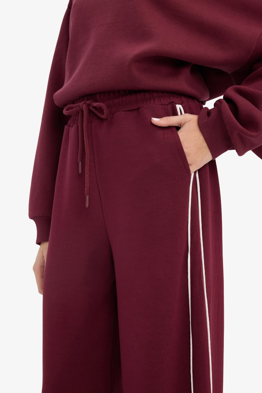 Kadın Bordo Straight Fit Cepli Düz Paça Eşofman Altı