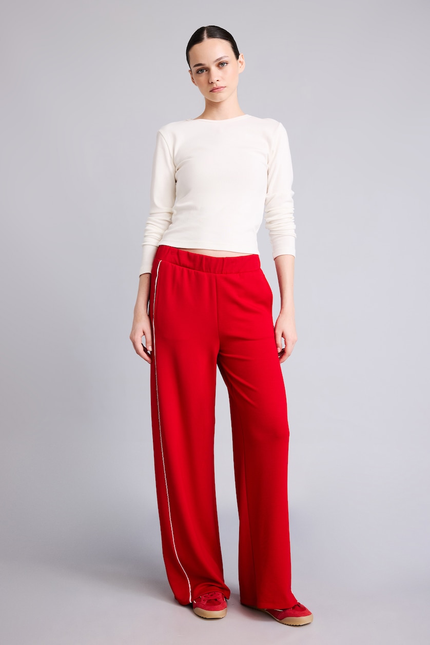 Women Red Straight Fit Trousers