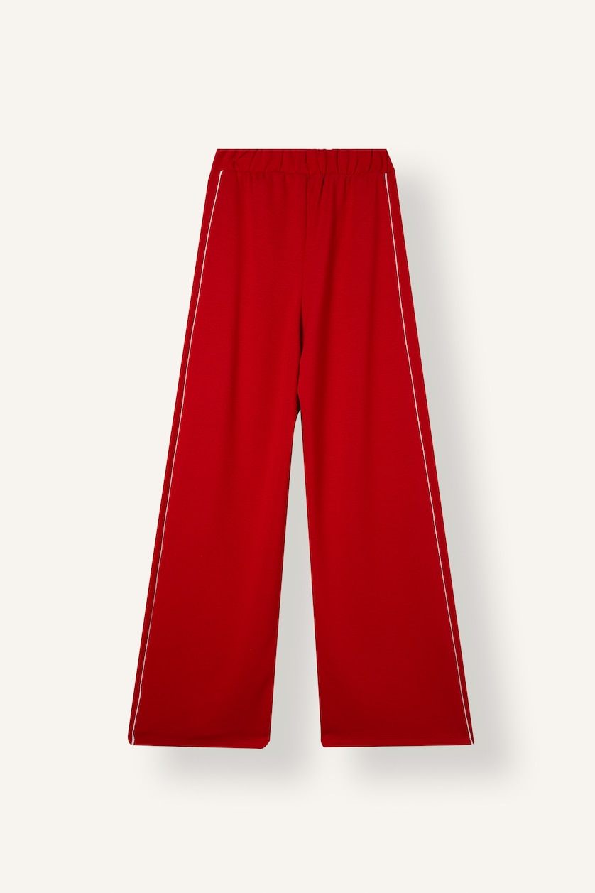 Woman Red Straight Fit Regular Hem Trousers