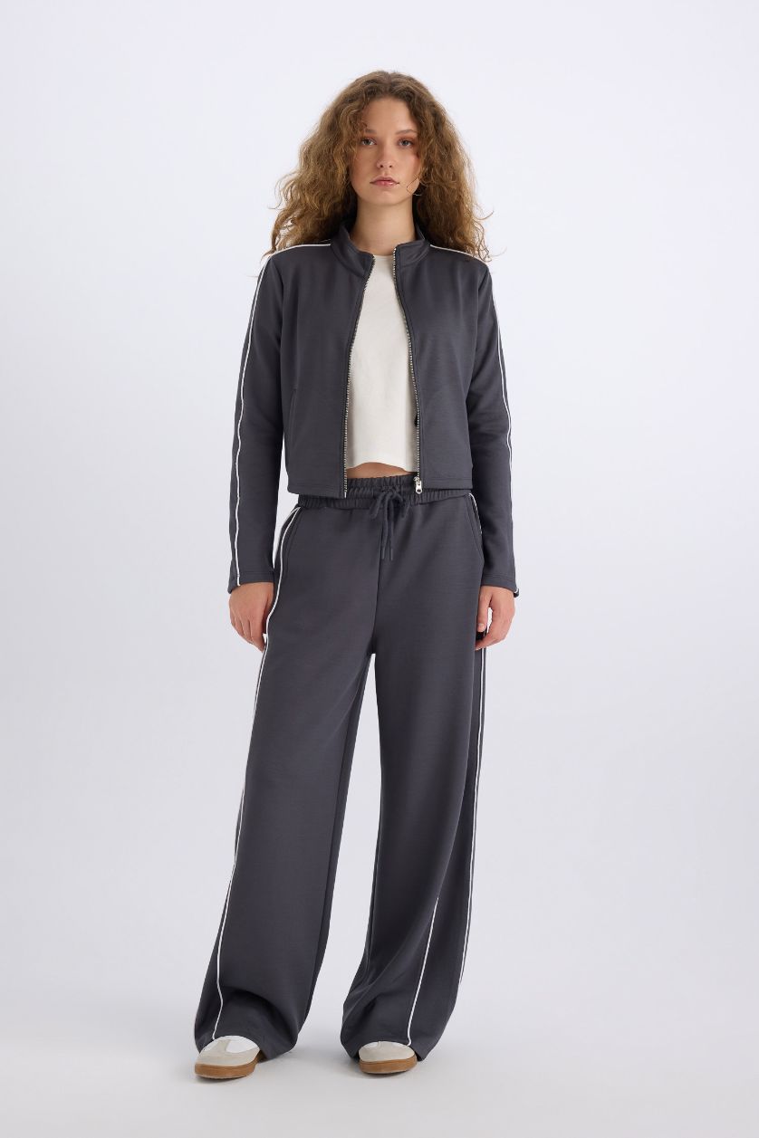 Kadın Antrasit Fitted Yarım Balıkçı Yaka Modal Fermuarlı Hırka