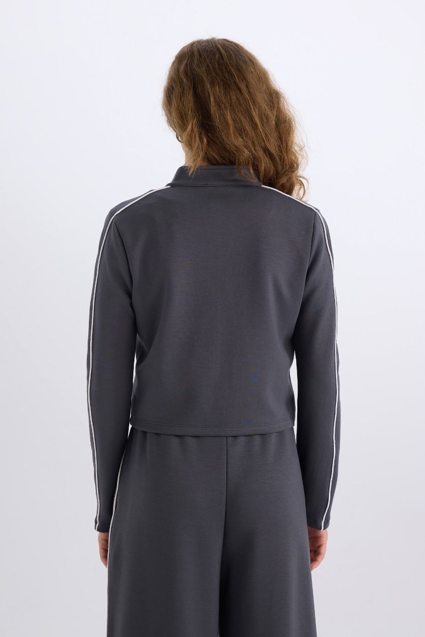 Kadın Antrasit Fitted Yarım Balıkçı Yaka Modal Fermuarlı Hırka